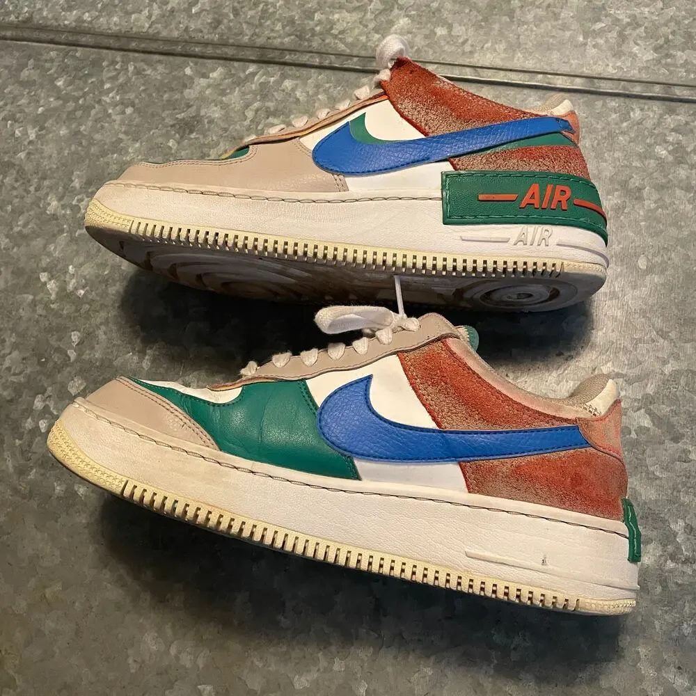 Nike Air Force 1 Low Shadow Sail Signal Blue Green Womens 10 Shoes Sneakers AF1